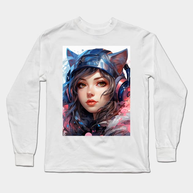 Melodic Whiskers , Anime Long Sleeve T-Shirt by Gold Turtle Lina